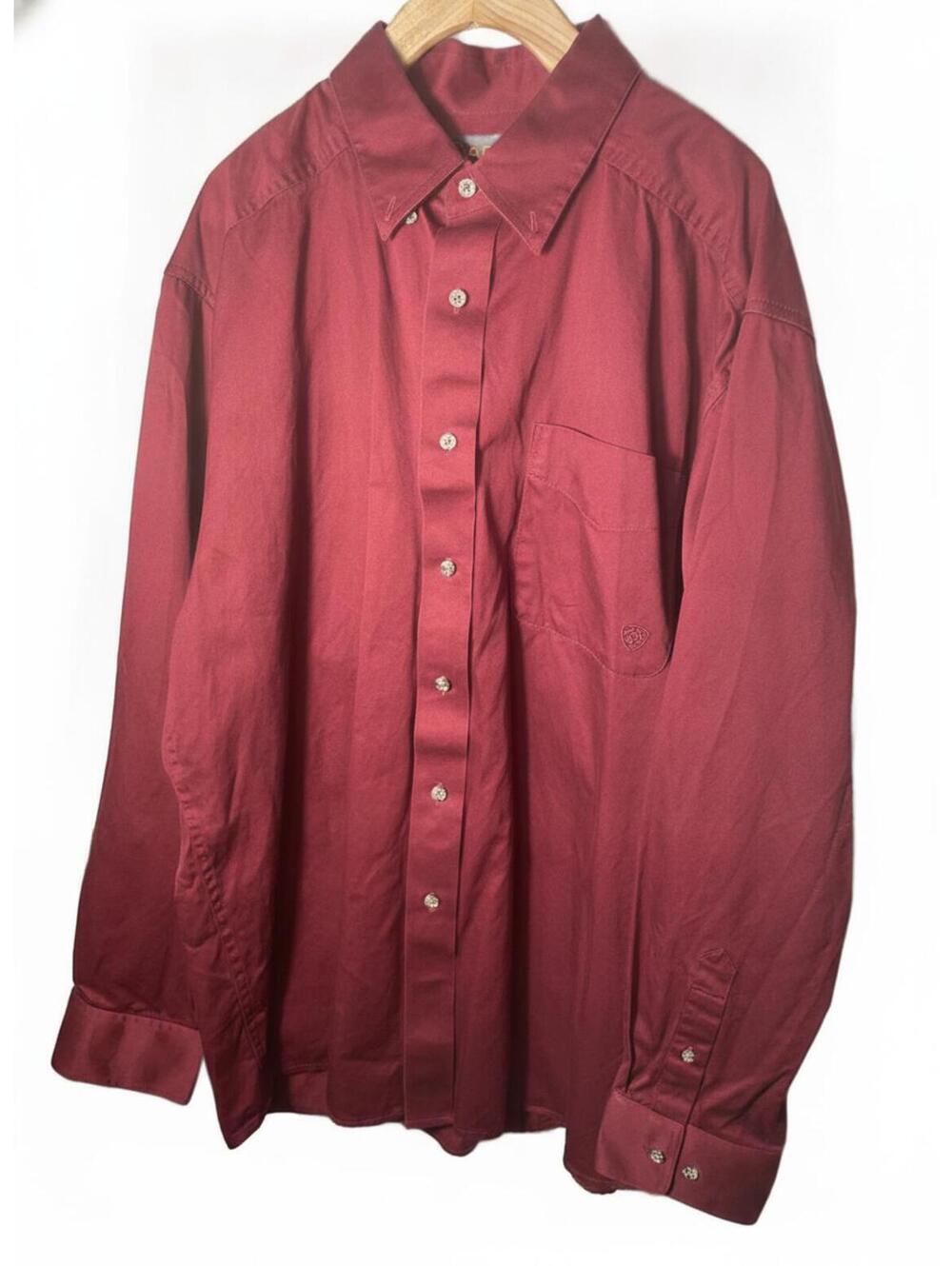 Ariat Mens Long Sleeve Button Up Shirt Size XL Burgundy Casual Work Dress Top